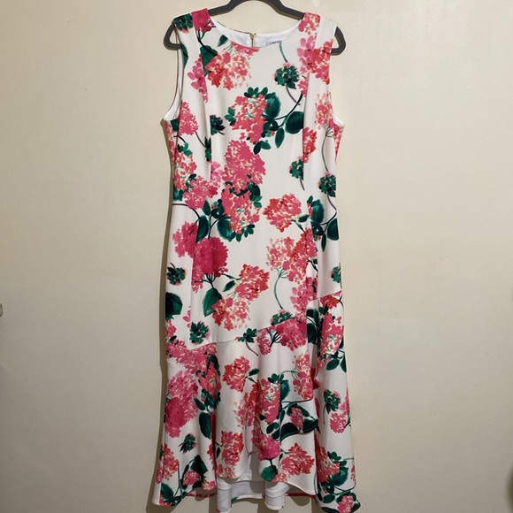 Calvin Klein Floral Ruffled Sleeveless Midi Dress Size 14 - Picture 2 of 11